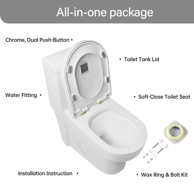 Bothwa Home 28.94" H Golden Flush Button 1.1/1.6 GPF Comfort Height Classic Water-Saving Super Quite Flushing Floor Mounted One-Piece Toilet, Soft Close image number 8