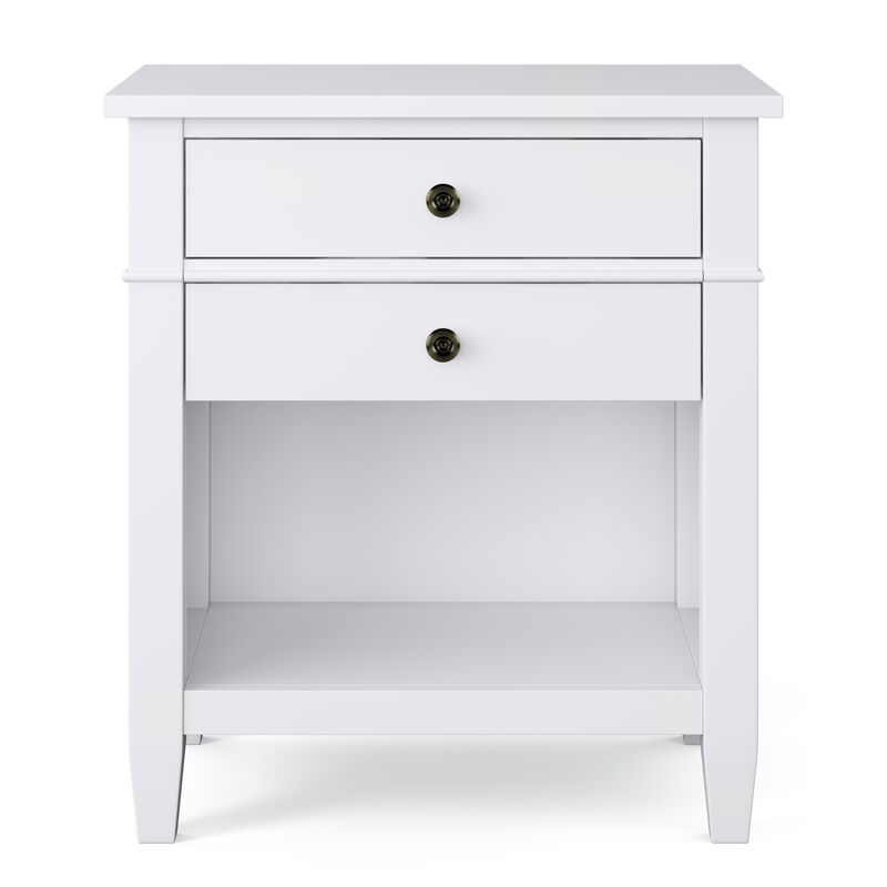 Carlton SOLID WOOD 24 inch Wide Transitional Bedside Nightstand Table in White