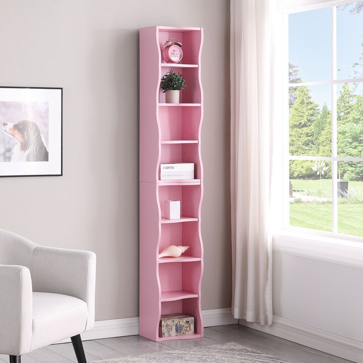 Merax 8-layer adjustable shelf ultra-thin bookshelf with a wavy border design