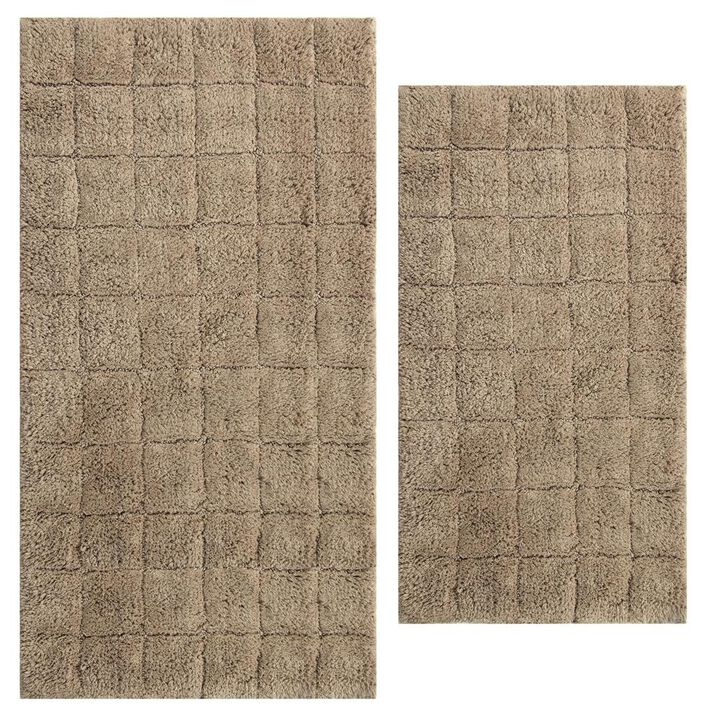 Knightsbridge Summer Tile 220 GSF Non Skid Back Bath Rug Set - 2- Piece - 17x24 and 21x34", Stone