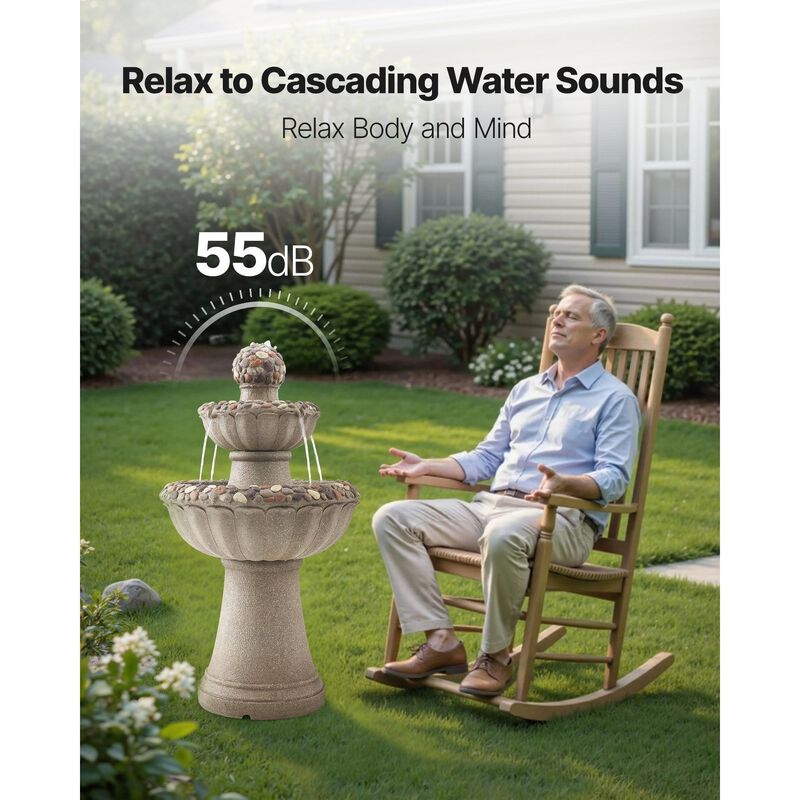 2-Tier Outdoor Water Fountain with Pump, Rock Style Garden Waterfall Fountain image number 3