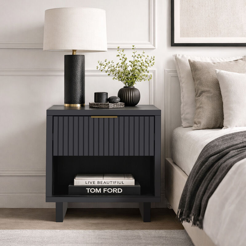 Elara 1-Drawer Gray Nightstand image number 1