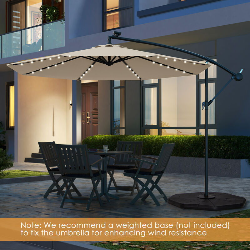 Solar-Powered LED Patio Umbrella with 40 Lights &ndash; Offset Design & Cross Base
