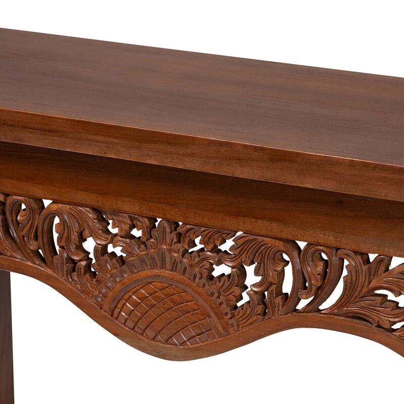 bali & pari Alannis Mahogany Wood Console Table - Accent Table with Carved Floral Apron for Entryway, Living Room, or Hallway image number 4