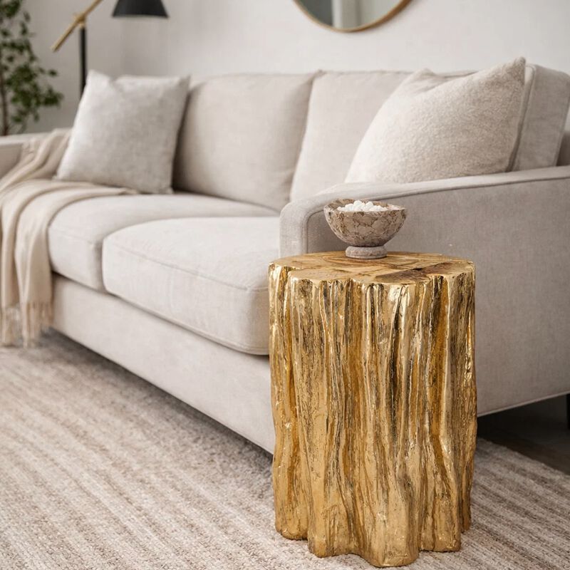 Well Designed Nature Inspired Tree Trunk Stool, Gold image number 7