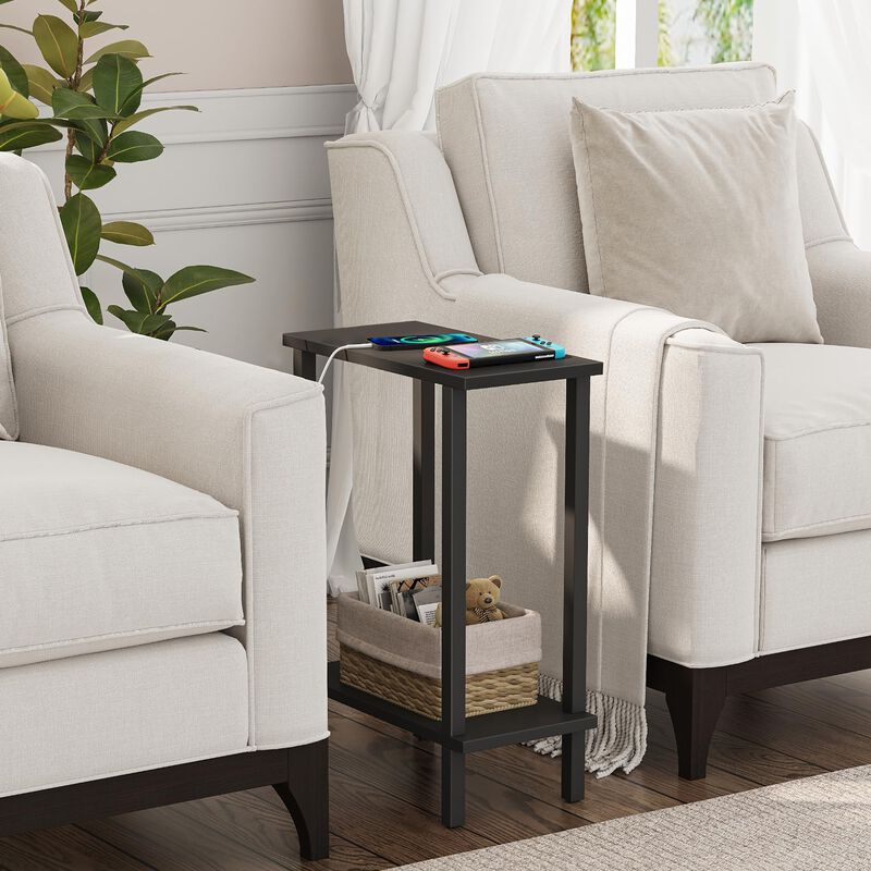 TUTOTAK Small Side Table, Narrow End Table, Skinny Sofa Table, Slim Nightstand, Couch Table, Living Room, Bed Room, Black TB01BK