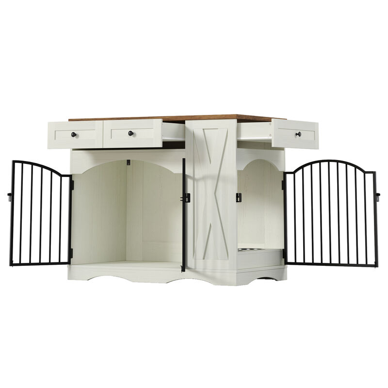 Whisen 43.3" Indoor Wooden Cabinets, Dog Kennel with 3 Drawers and Removable Feeder image number 5