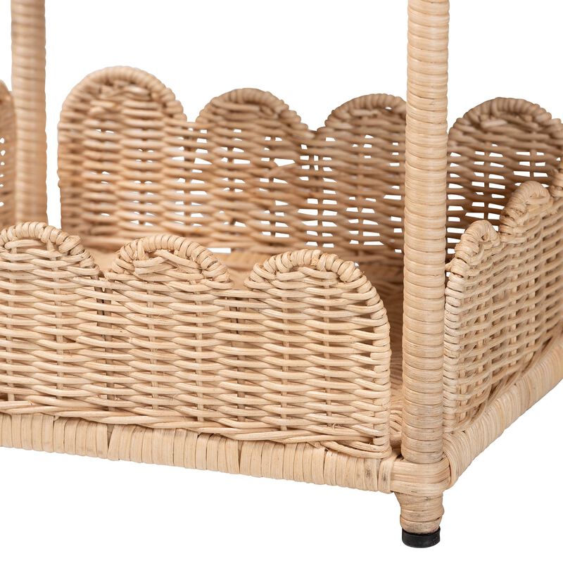 bali & pari Brooks Natural Rattan 3-Tier Storage Shelf &ndash; Handwoven Wicker Display Stand with Scalloped Borders, Coastal Boho Accent Furniture image number 5