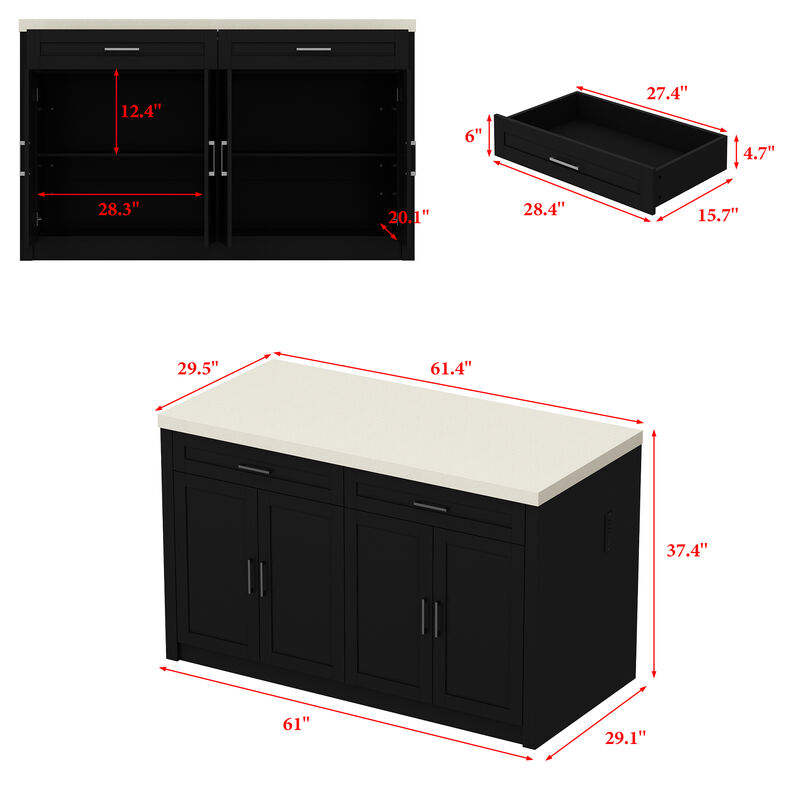 FUFU&GAGA Dresser with Storage & Drawers, MDF Construction with Stone-like Finish (61" W x 37.4" H x 29.1" D)Stone Pattern Top