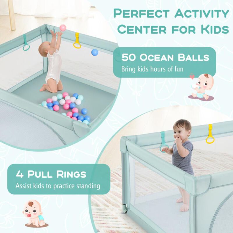 Hivvago Large Kids Activity Center Baby Playpen for Toddlers with 4 Pull Rings
