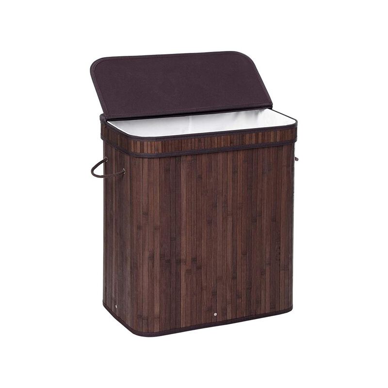 Bamboo Laundry Hamper 100L Dirty Clothes Storage Basket with Lid Liner and Handles Rectangular