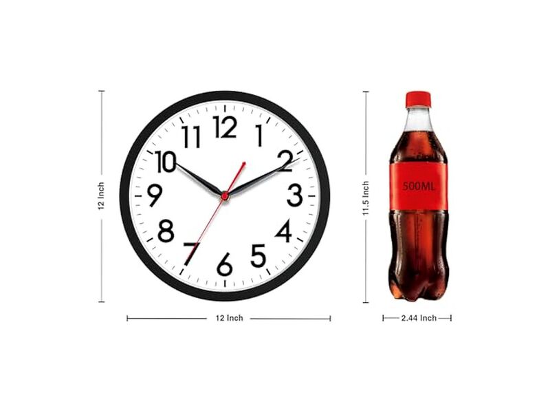 Classic Black Wall Clock 12 Inch Silent Non Ticking Modern Battery Operated image number 1