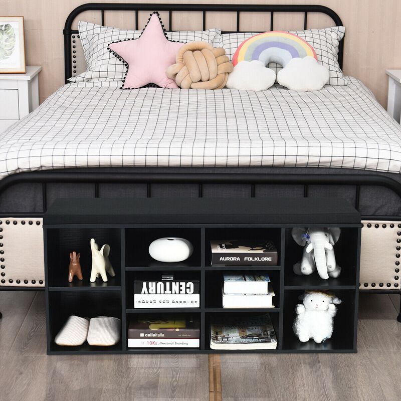 10-Cube Organizer Shoe Storage Bench with Cushion for Entryway