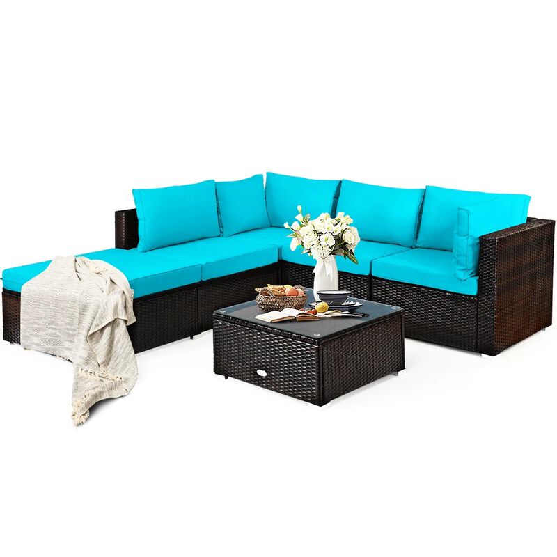 Mondawe 6 Pieces Outdoor Patio Rattan Sectional Sofa Set with Coffee Table