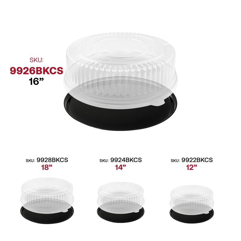 16" Black Round Plastic Trays with Lids (25 Sets) image number 5