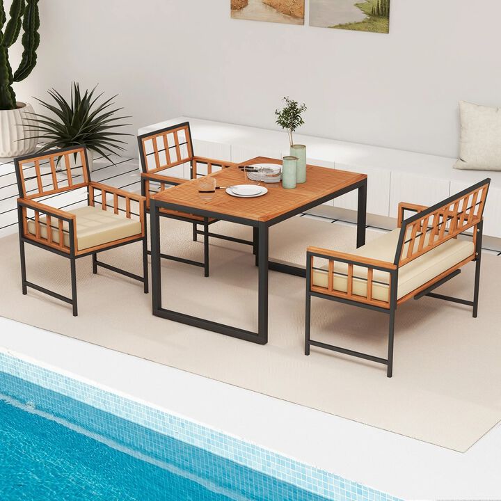 Mondawe 4-Piece Acacia Wood Patio Set With Rectangular Table,Removable Cushions & Umbrella Hole