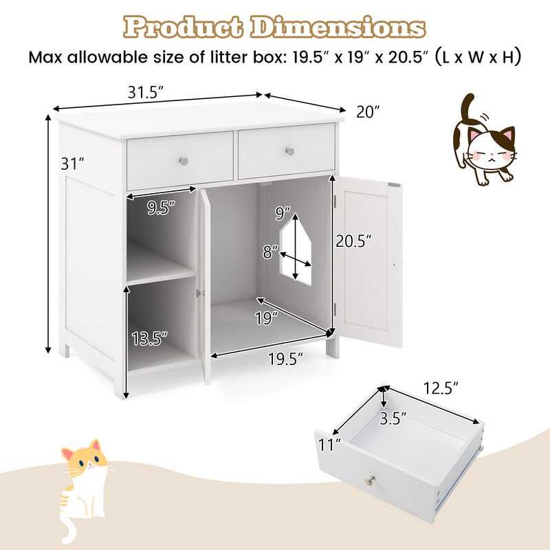 Hidden Cat Washroom Side Cabinet with 2 Drawers &ndash; Wooden Pet House & Litter Box Enclosure image number 4