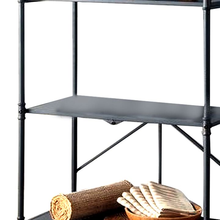 3 Tier Foldable Serving Cart with Pipe Style Frame, Gray-Benzara