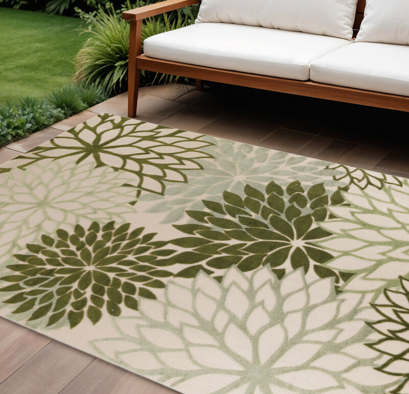 HomeRoots 12' X 15' Ivory And Green Floral Indoor Outdoor Area Rug image number 1