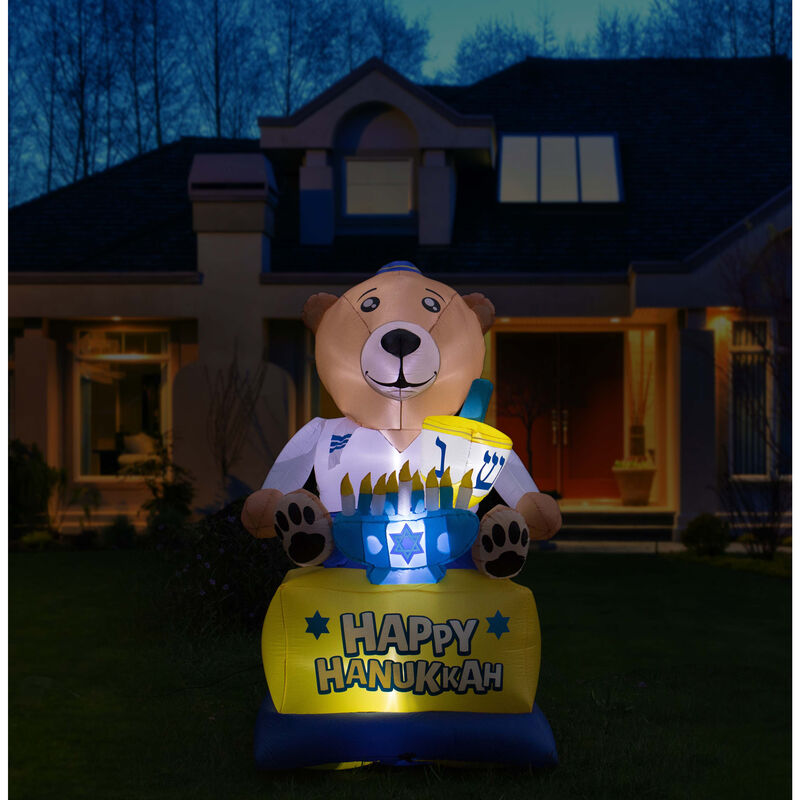 Giant Hanukkah Inflatable Bear - Yard Decor with Built-in Bulbs, Tie-Down Points, and Powerful Built in Fan