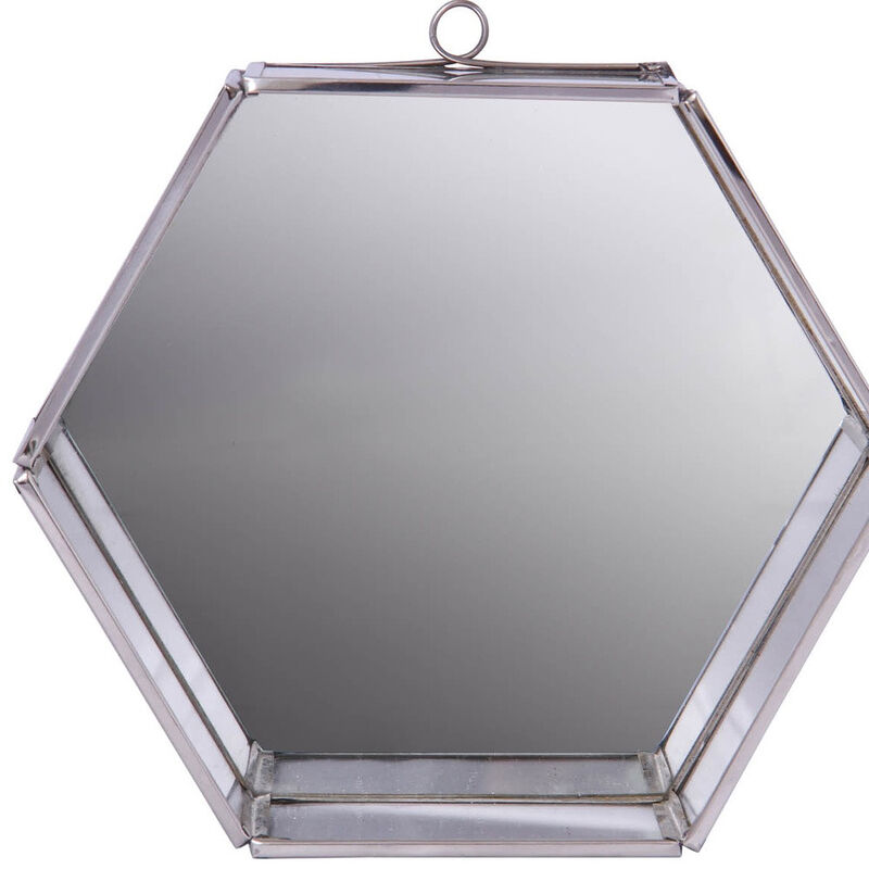 HomeRoots 8" Silver Hexagon Steel Framed Accent Mirror image number 2