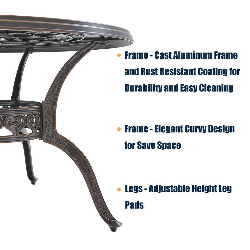 Mondawe Durable Cast Aluminum Outdoor Table with Umbrella Hole Rust-Proof and Weather-Resistant
