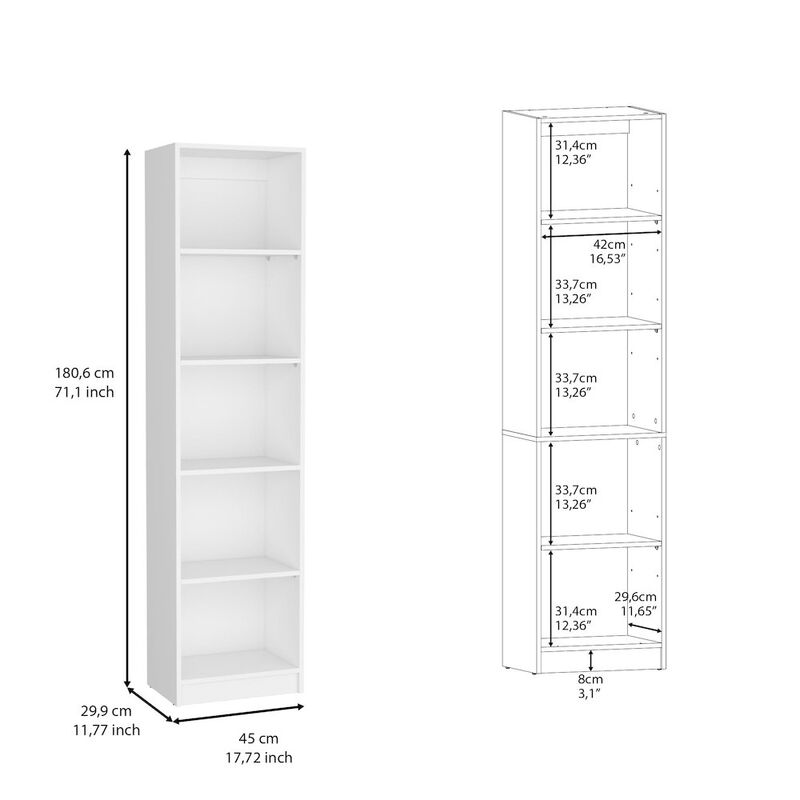 Vinton XS Bookcase Compact Bookshelf with Multiple Shelves, White -Office