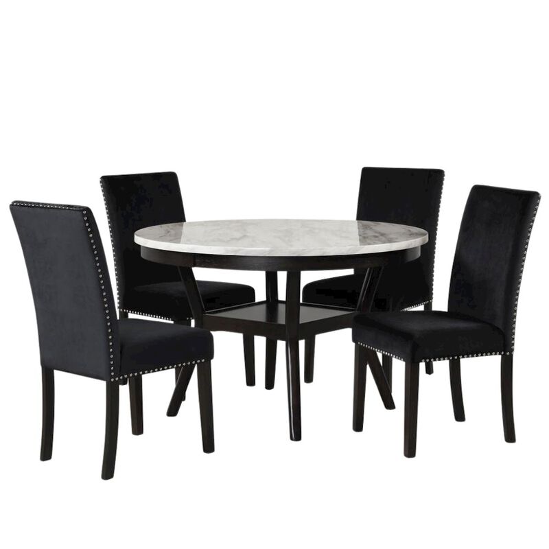 Counter Height Kitchen Table, Round Marble Dining Table in Brown Wood image number 1