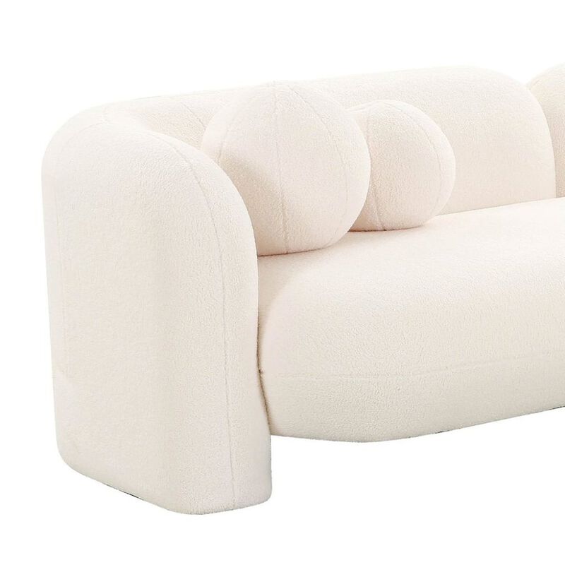 Starlight Canyon Home Beige Fluffy Round Couch For 6 With Faux Fur And Pillows, Modern Sofa Style