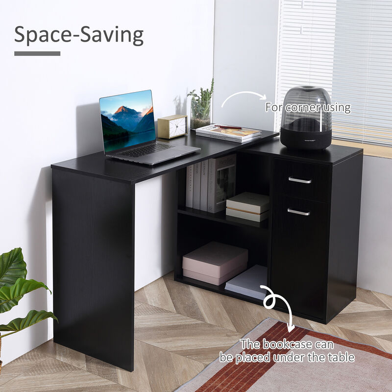 Streamdale 180 Rotating Corner Desk with Storage Shelves and Drawer, Black