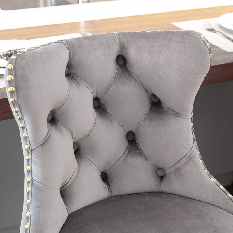 Streamdale Set of 2 Gray Velvet Bar Stools, Adjustable Height