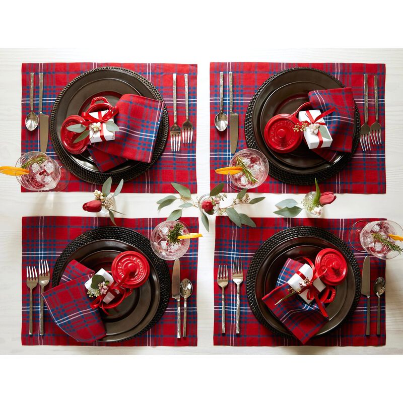 Christmas Linen Placemats 14 x 19 in Set of 4 - Red Tartan Plaid, Solino Home