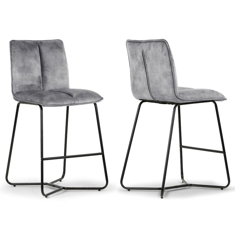 Glamour Home Set of 2 Avent Gray Fabric Counter Stool with Black Metal Legs