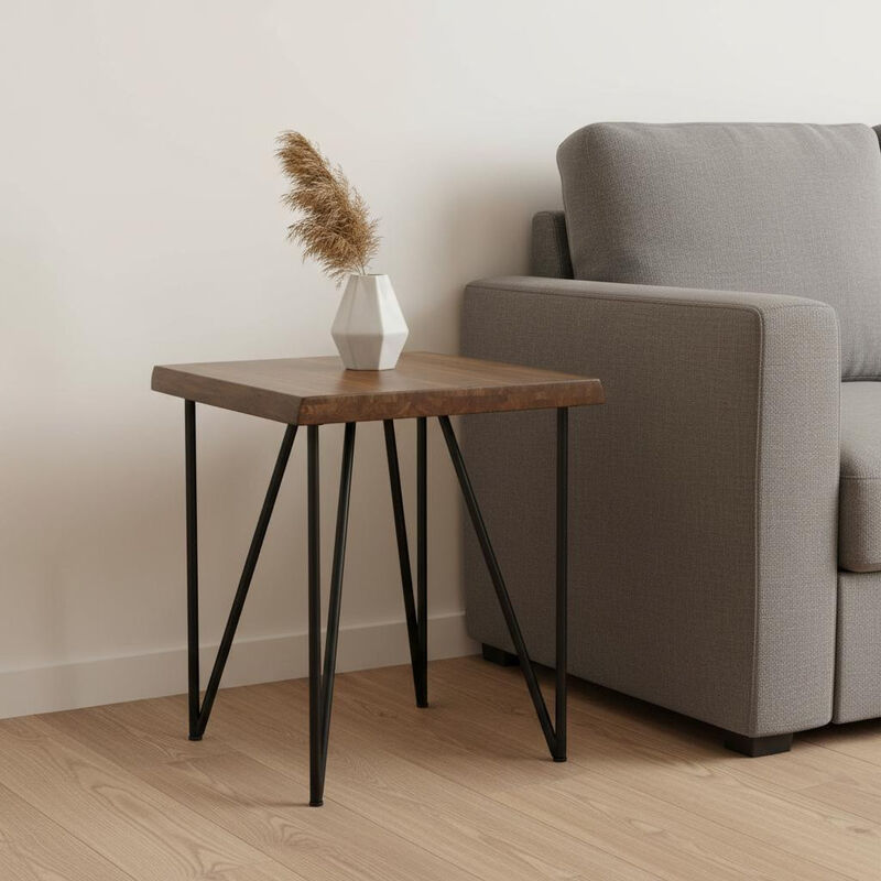 HomeRoots 24" Black And Wood Brown Solid Wood End Table image number 1