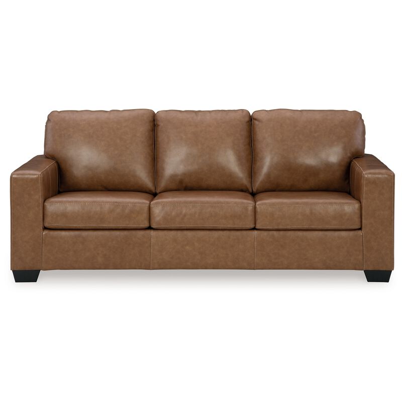 Miller Sofa, Brown Faux and Real Leather, Soft Cushions, 85 Inch