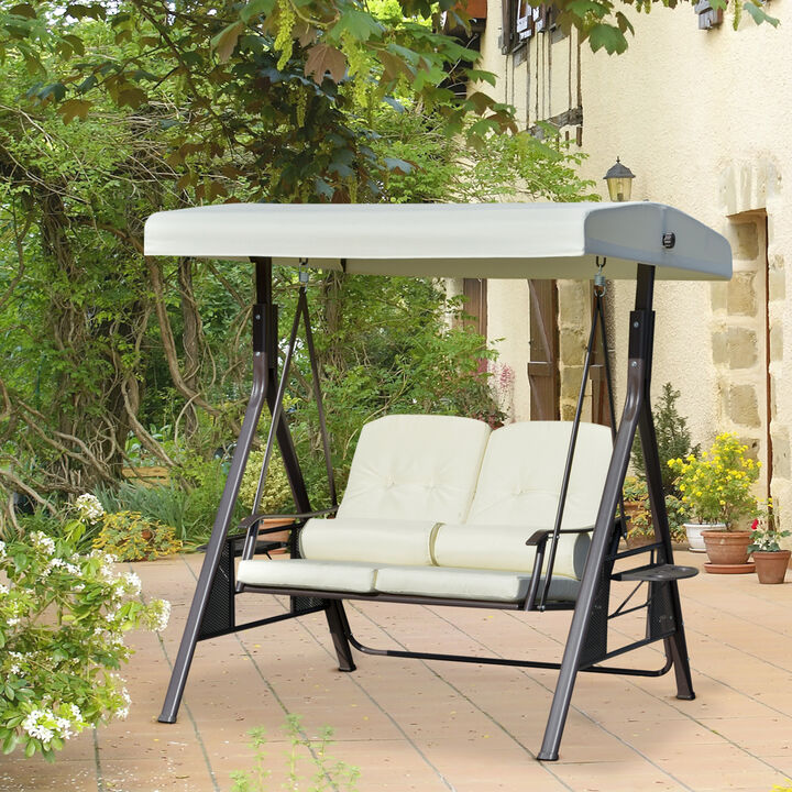 Hivvago 2-Person Patio Swing with Adjustable Canopy & Tray