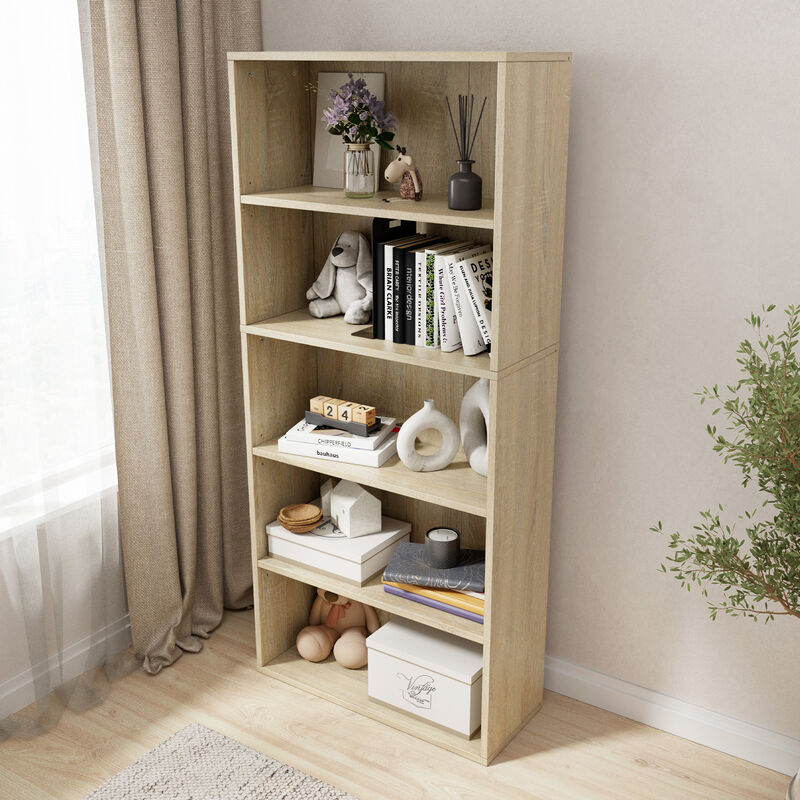 52.83 in. Tall Wood 5-Shelf Etagere Bookcase with Adjustable Shelves image number 8