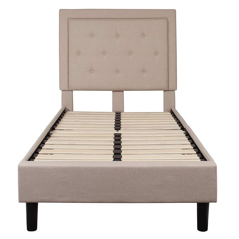 Button Tufted Upholstered Platform Bed – Soft Fabric Headboard Design