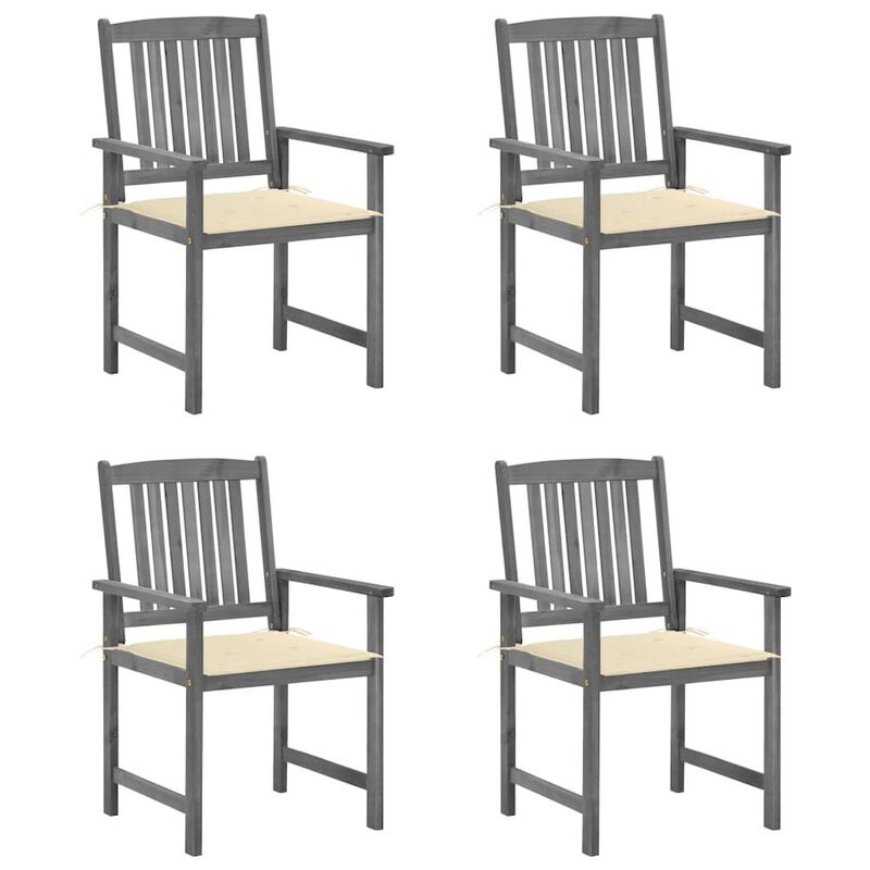 Garden Chair Set of 4 Grey Solid Acacia wood Standard Durable