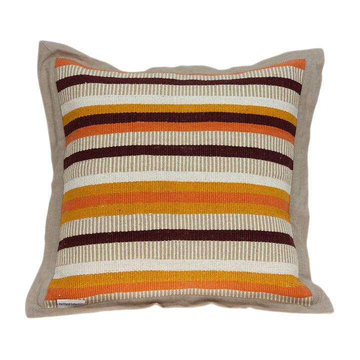 20” Beige and Mustard Yellow Striped Cotton Square Throw Pillow