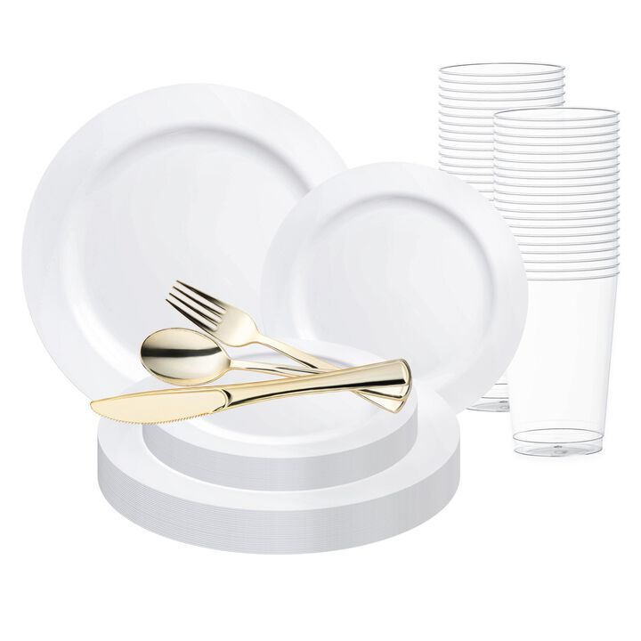 Solid White Economy Round Plastic Wedding Value Set (30 Sets)