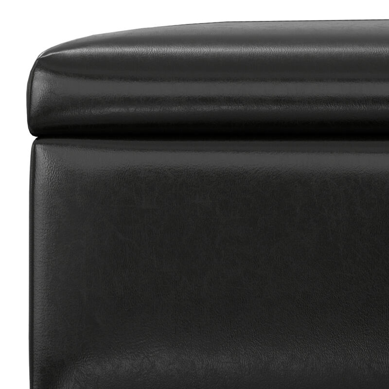 Gabbie 48 inch Wide Contemporary Rectangle Rectangular Storage Ottoman in Midnight Black PU Black faux leather, Assembled