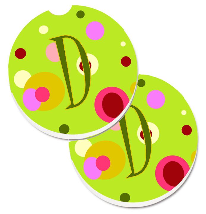 Caroline's Treasures Letter D Monogram - Lime green Set of 2 Cup Holder Car Coasters CJ1010-DCARC, 2.56, Multicolor