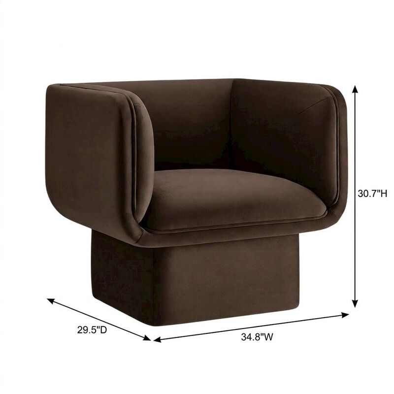 Performance Velvet Accent Chair with Padded Arms, Chocolate Brown image number 2