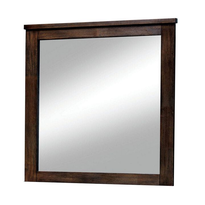Elkton Transitional Style Mirror , Oak Finish-Benzara
