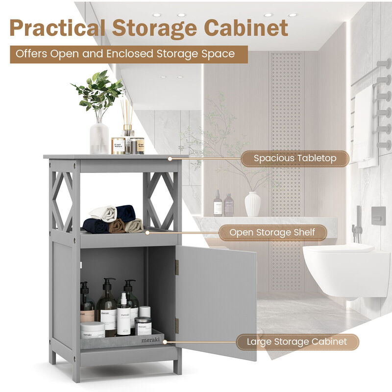 Bathroom Floor Cabinet Side Storage Organizer with Open Shelf and Single Door