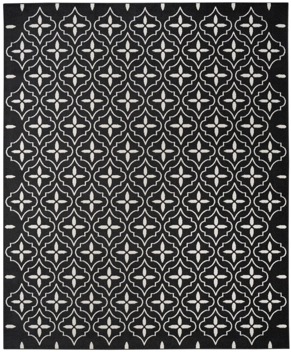 HomeRoots 8' X 10' Black And Ivory Geometric Indoor Outdoor Area Rug