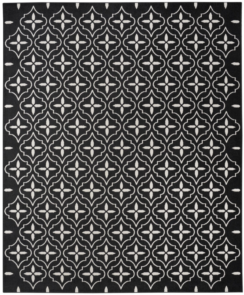 HomeRoots 8' X 10' Black And Ivory Geometric Indoor Outdoor Area Rug image number 0