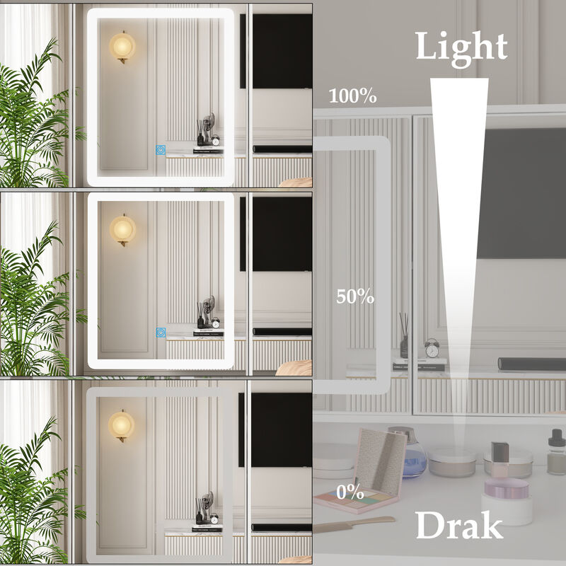 FUFU&GAGA Modern White Makeup Vanity Desk with 9 Drawers, LED Lighted 3 Mirrors, and Hidden Storage Shelves, (43.3 in. L x 19.7 in. W x 53.8 in. H), White