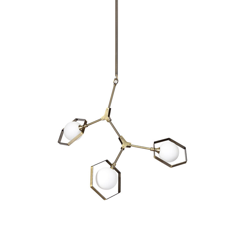 HomeRoots Champagne Unique Statement Three Light Metal and Glass Dimmable Chandelier With White Shades image number 0